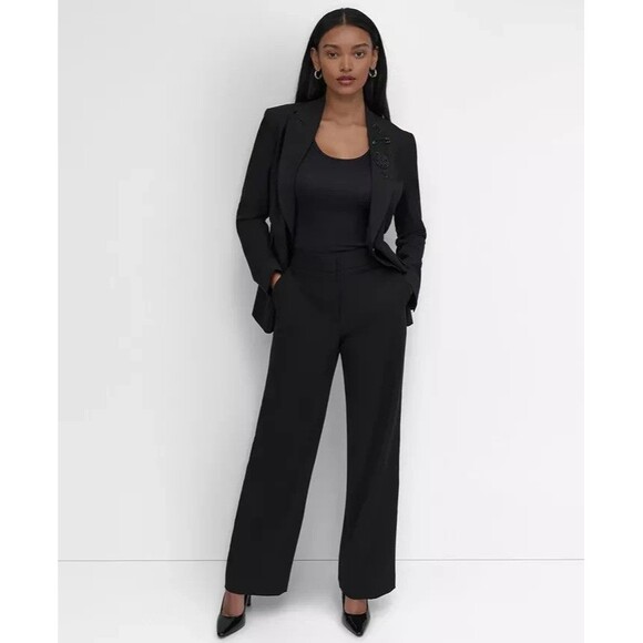 DKNY Women's Embellished Peak-Lapel One-Button Jacket Blazer Modern Chic Black 8 - Picture 7 of 13